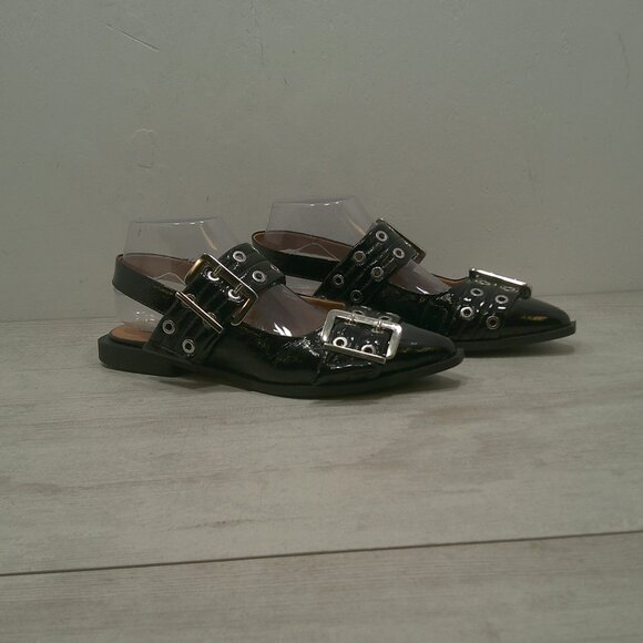 Steve Madden Graya Double Buckle Slingback Sexy Grunge Style Black Flats SZ 8.5 - Picture 9 of 12